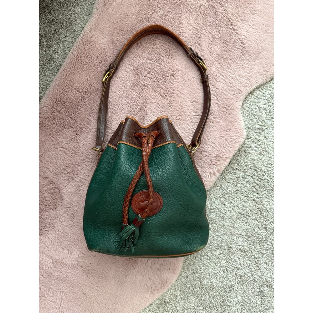 Vintage Dooney & Bourke AWL Green Drawstring Bucket Bag Leather USA Purse